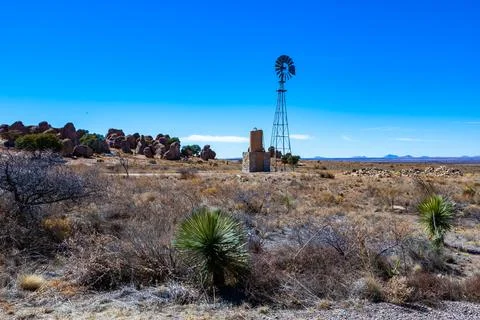 Small wind generator for a water pump in the desert, Rocks State Park, New .. Stock Photos
