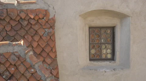 Small window on Bran Castle's facade Stock Footage 58120605