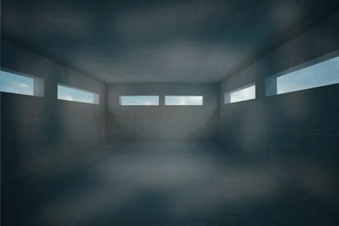 Small windows in dark room Ilustración de archivo