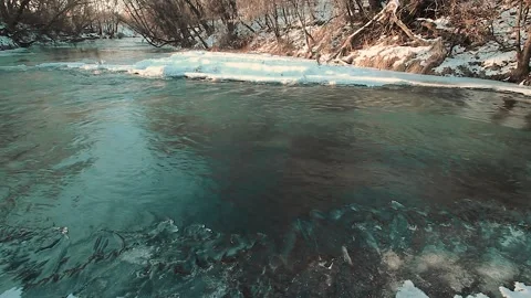A small winter river in cold Russia Stock Footage 145556600