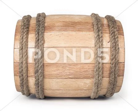 Small Wooden barrel isolated on white Stock Photos