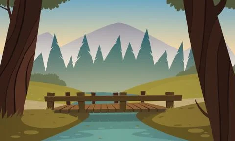 Small Wooden Bridge Stock Illustration
