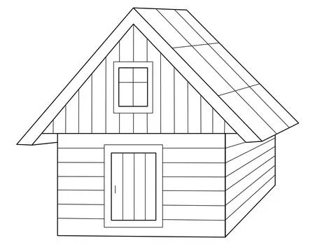 Small wooden building, barn - vector linear picture for coloring. Outline. Illustrazione stock