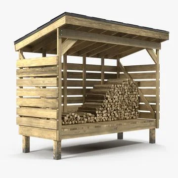 Small Woodshed with Stack of Firewood 3D Model 3D Model