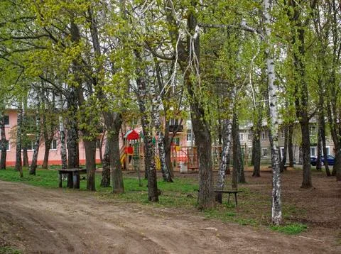 Small working village in spring Stock Photos