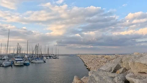 Small yachts on the pier in daytime Video stock 239946112