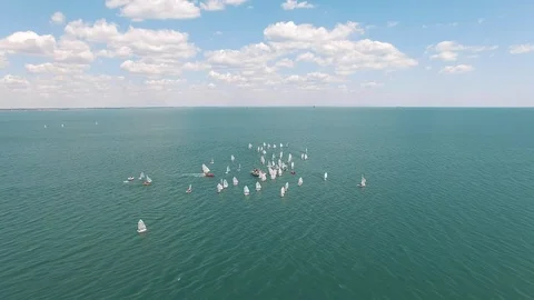 Small yachts training at sea Stock Footage 93570770