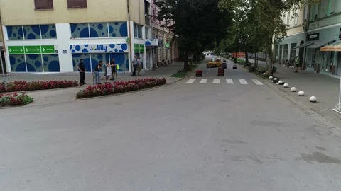 Small yellow car passes obstacles while driving fast 스톡 동영상 142520596