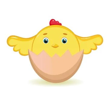 A small yellow chick sits in an egg. Stock Illustration