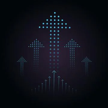 Smaller arrows surround the main arrow, creating a sense of collective prog.. Stock Illustration