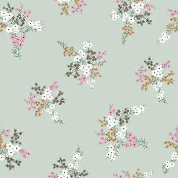 Small,Flowers,Bunches,Pattern,On,Green,Background 库存插图