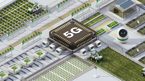 Smart Agriculture controlled by '5G' technology. Smart Farm concept. 4k. 스톡 동영상 152285154