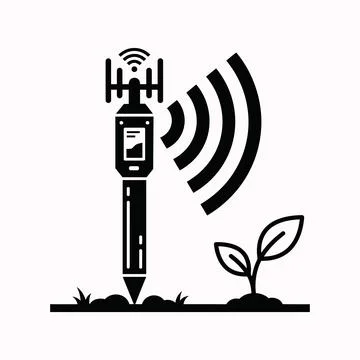 Smart agriculture soil sensor system with signal waves and small plant spro.. Stock Illustration