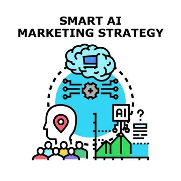 Smart ai artificial intelligence marketing strategy development Stock Illustration