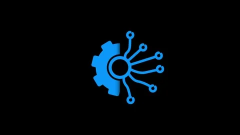 Smart AI cogwheel engineering technology concept animation. Blue neon digit.. Stock Footage 335230590