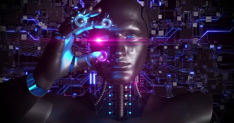 Smart AI Robot Analyzing Computer Data. Computer Chips On Background. Stock Footage 260741189