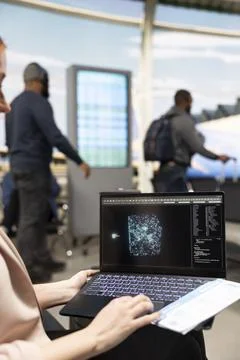 Smart AI technology, and machine learning algorithms, businesswoman on laptop Stock Photos