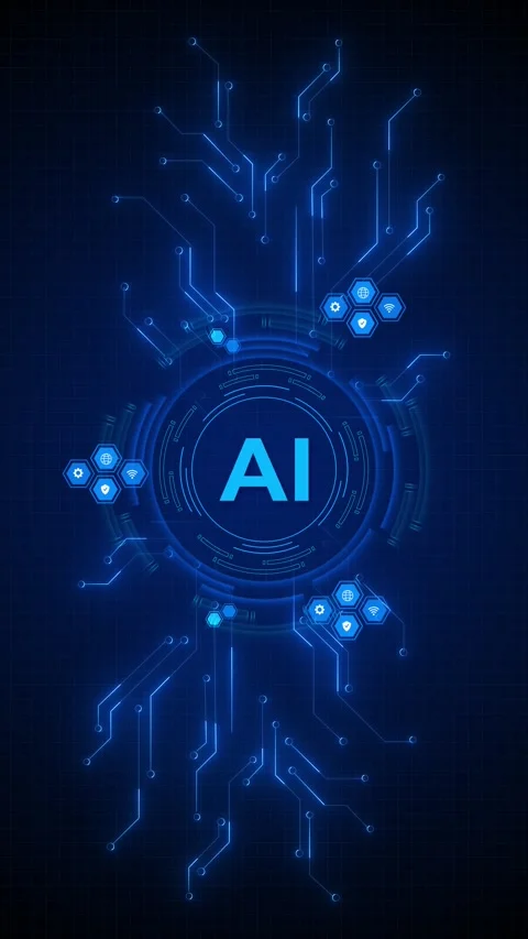 Smart AI technology backdrop digital circuit paths, interface grid texture 動画素材 334120205