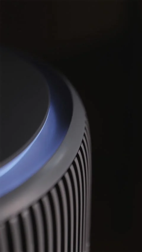 Smart air purifier LED sensor light changing yellow to blue vertical 스톡 동영상 343872397