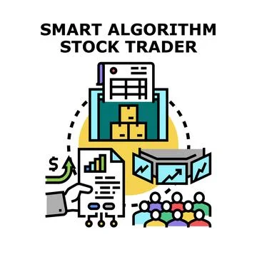 Smart algorithm stock trader managing investment portfolio Stock Illustration