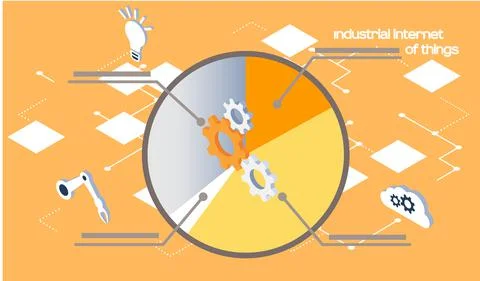 Smart analytics industrial internet of things. Pie chart divided into sectors Illustrazione stock