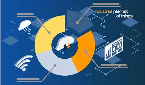 Smart analytics industrial internet of things. Pie chart divided into sectors in Illustrazione stock