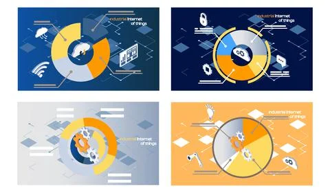 Smart analytics industrial internet of things. Set of four pie charts analytical Illustrazione stock