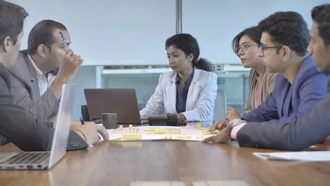 A smart and dynamic Indian team working together in modern business firm, india Stock Footage 87926253