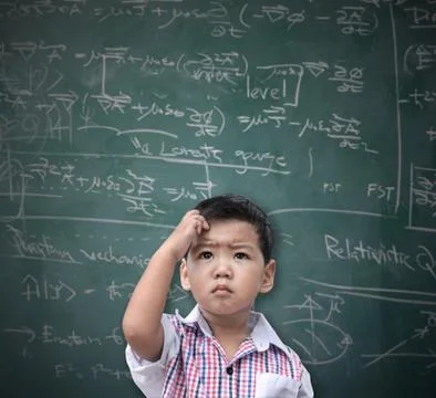 Smart Asian boy thinking Stock Photos