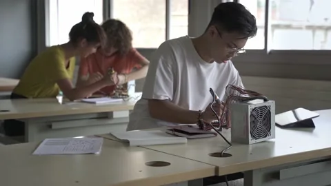 Smart Asian student in a technology science lesson at school Stock Footage 197364702