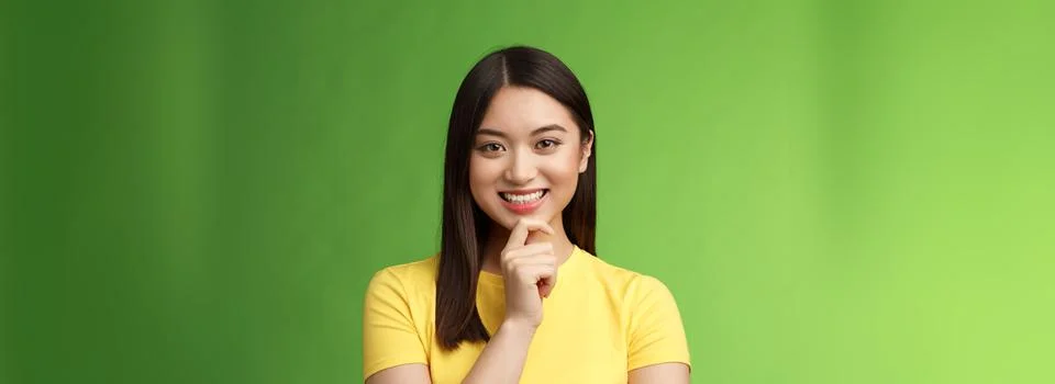 Smart assertive creative asian female student make interesting research Stock Photos