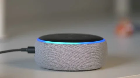 Smart Assistant Being Turned ON by Voice Command Closeup Stock Footage 136674250