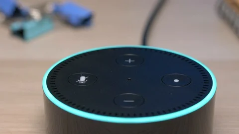 Smart Assistant Being Used On a Desk Closeup 스톡 동영상 93568360