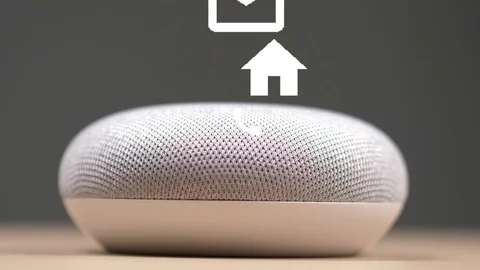 Smart Assistant With Function Icons Coming Out Of It Closeup Stock Footage 108056711