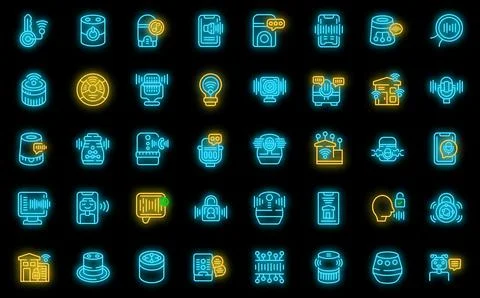 Smart assistant icons set vector neon Stock Illustration