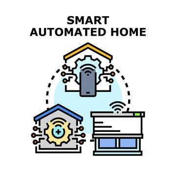 Smart automated home systems connecting devices for control Stock Illustration