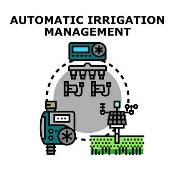 Smart automatic irrigation management system controlling water flow Stock Illustration