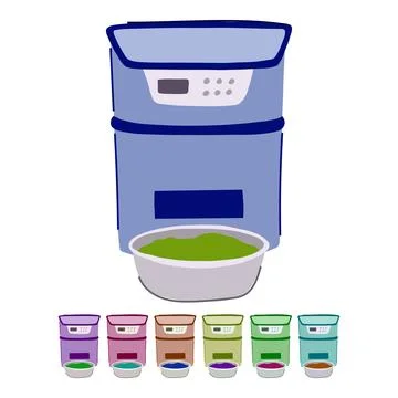 Smart automatic pet feeder vector cartoon graphic Stock Illustration
