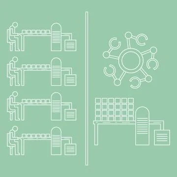 Smart automatic robotic production line. Illustrazione stock