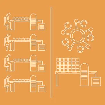 Smart automatic robotic production line. Stock Illustration