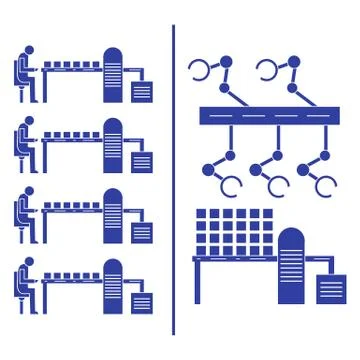 Smart automatic robotic production line. Illustrazione stock