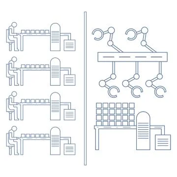 Smart automatic robotic production line. Illustrazione stock