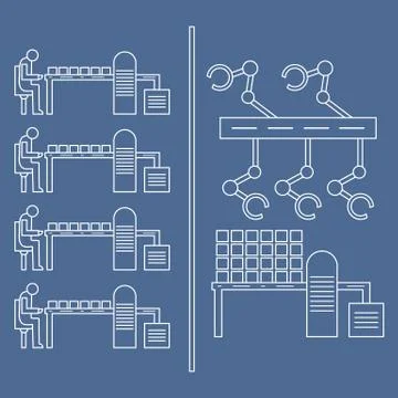 Smart automatic robotic production line. Stock Illustration