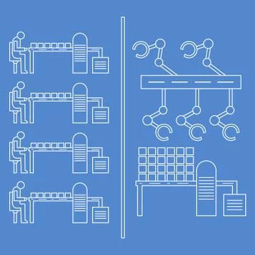 Smart automatic robotic production line. Stock Illustration