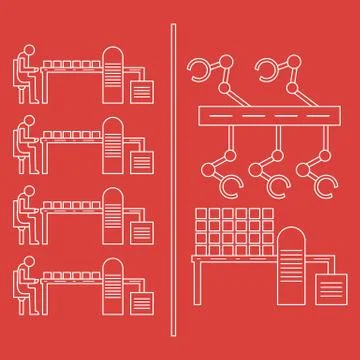 Smart automatic robotic production line. Illustrazione stock