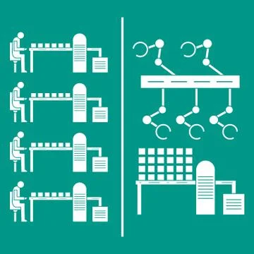 Smart automatic robotic production line. Stock Illustration