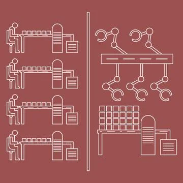 Smart automatic robotic production line. Illustrazione stock