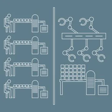 Smart automatic robotic production line. Stock Illustration
