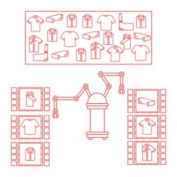 Smart automatic robotic sorting of clothes. Stock Illustration