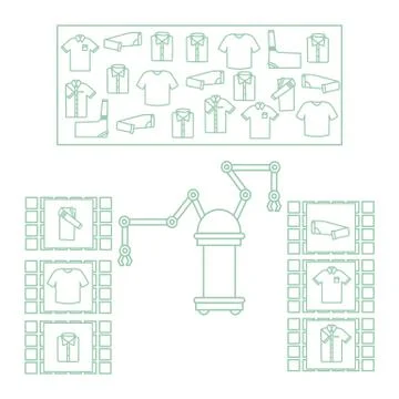 Smart automatic robotic sorting of clothes. Stock Illustration